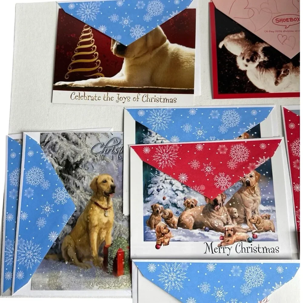 Dog Christmas Cards Lot of 9 Yellow Lab Black Lab Mixed Prints Holiday Greeting